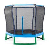 Plum 7ft Junior Jumper Trampoline with Enclosure, Safety Net and Foam Pad Protection, Stable Recreational Outdoor Toy with UV, Rust + Weather Protection, Suitable for Kids 3 Years and Above, Blue