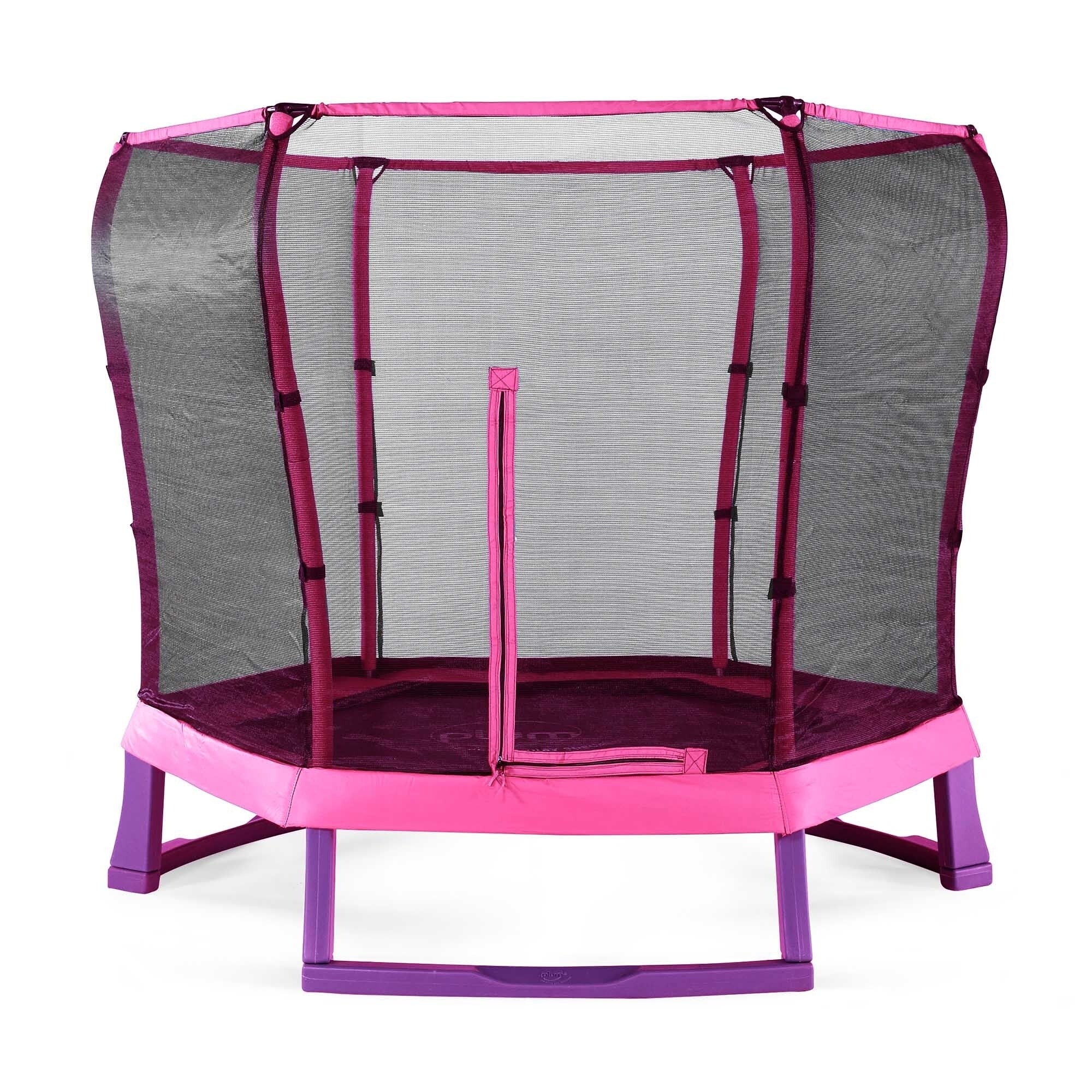 Plum 7ft Junior Jumper Trampoline with Enclosure, Safety Net and Foam Pad Protection, Stable Recreational Outdoor Toy with UV, Rust + Weather Protection, Suitable for Kids 3 Years and Above, Pink