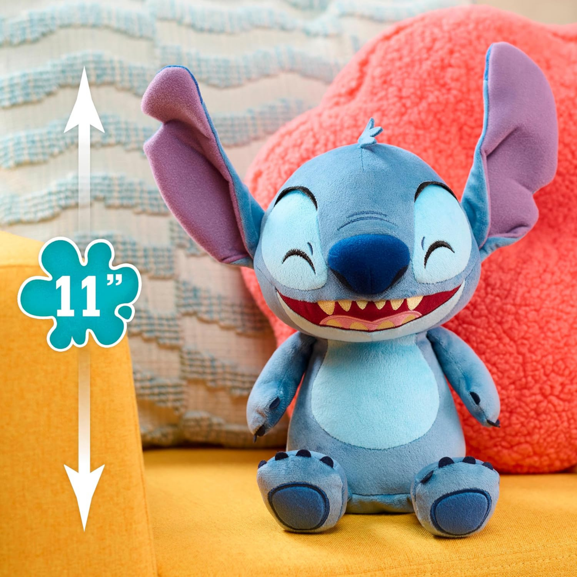 Disney Lilo & Stitch 11" Inch (28 cm) Crack Me Up Stitch Plush with Sound and Motion, Soft & Cuddly Huggable Stuffed Toy, Officially Licensed Kids Toys By Just Play, for Boys and Girls, Aged 3 Years+
