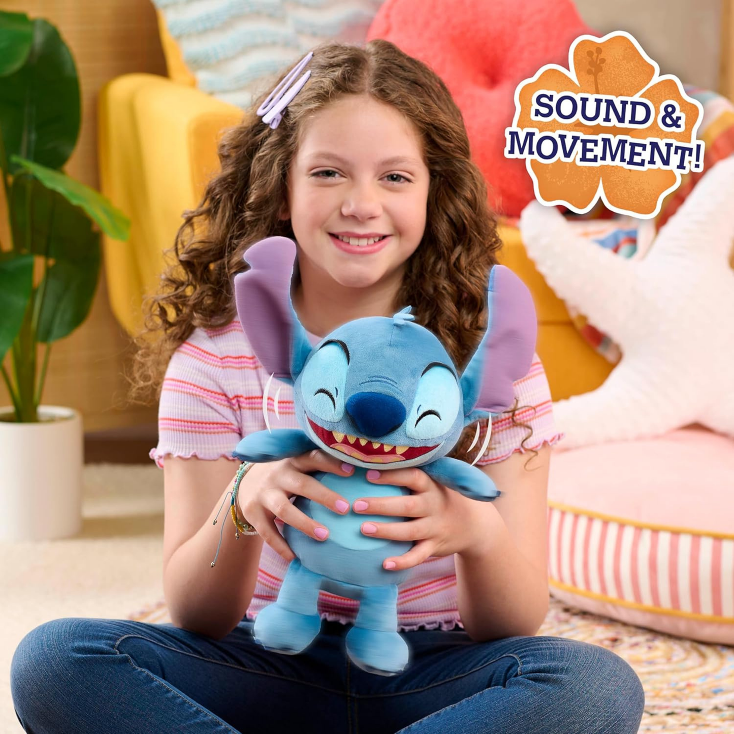 Disney Lilo & Stitch 11" Inch (28 cm) Crack Me Up Stitch Plush with Sound and Motion, Soft & Cuddly Huggable Stuffed Toy, Officially Licensed Kids Toys By Just Play, for Boys and Girls, Aged 3 Years+
