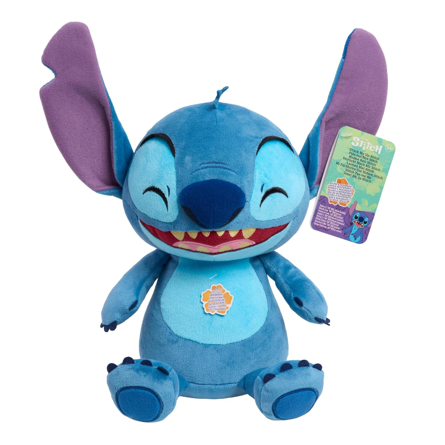 Disney Lilo & Stitch 11" Inch (28 cm) Crack Me Up Stitch Plush with Sound and Motion, Soft & Cuddly Huggable Stuffed Toy, Officially Licensed Kids Toys By Just Play, for Boys and Girls, Aged 3 Years+