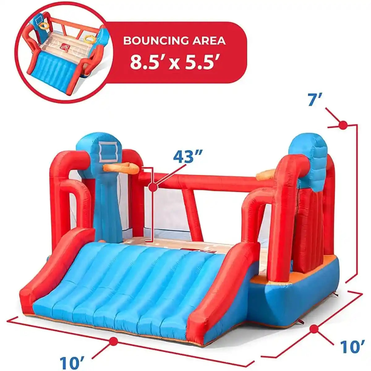 Step2 MAX Sports Full Court Basketball ‘n Slide Bouncer, Kids Inflatable Bounce House with Extra Heavy-Duty Blower, Vinyl, Blue, Outdoor Basketball Court, Ages 3+, Birthday Party Toy