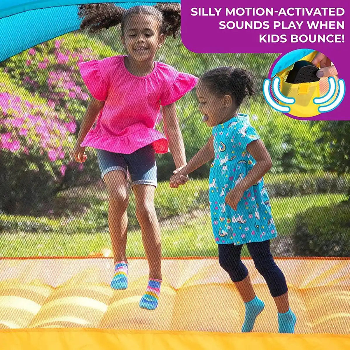 Step2 Play Yard Inflatable Bouncer, Kids Inflatable Bounce House with Motion-Activated Sounds, Blue, Outdoor Play, Slide and Jump, Ages 3+, Backyard Fun Toy