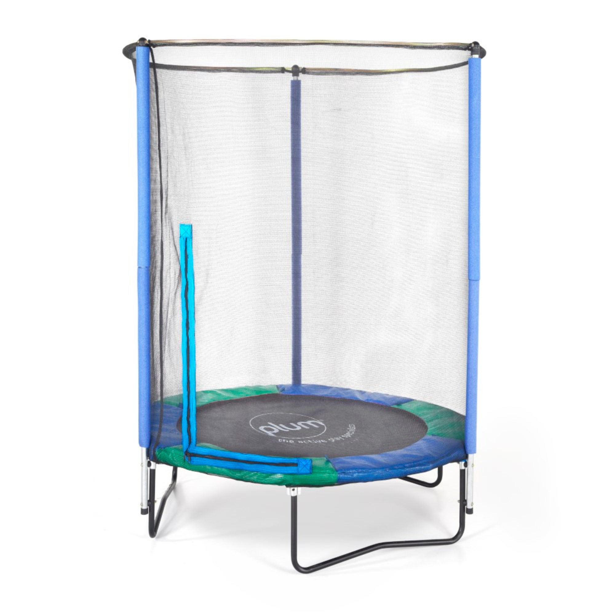Plum 4ft Junior Springsafe Jumper Trampoline with Enclosure Safety Net and Foam Pad Protection, Stable Recreational Outdoor Toy with Rust Protection, Suitable for Kids 3 Years and Above, Blue / Pink