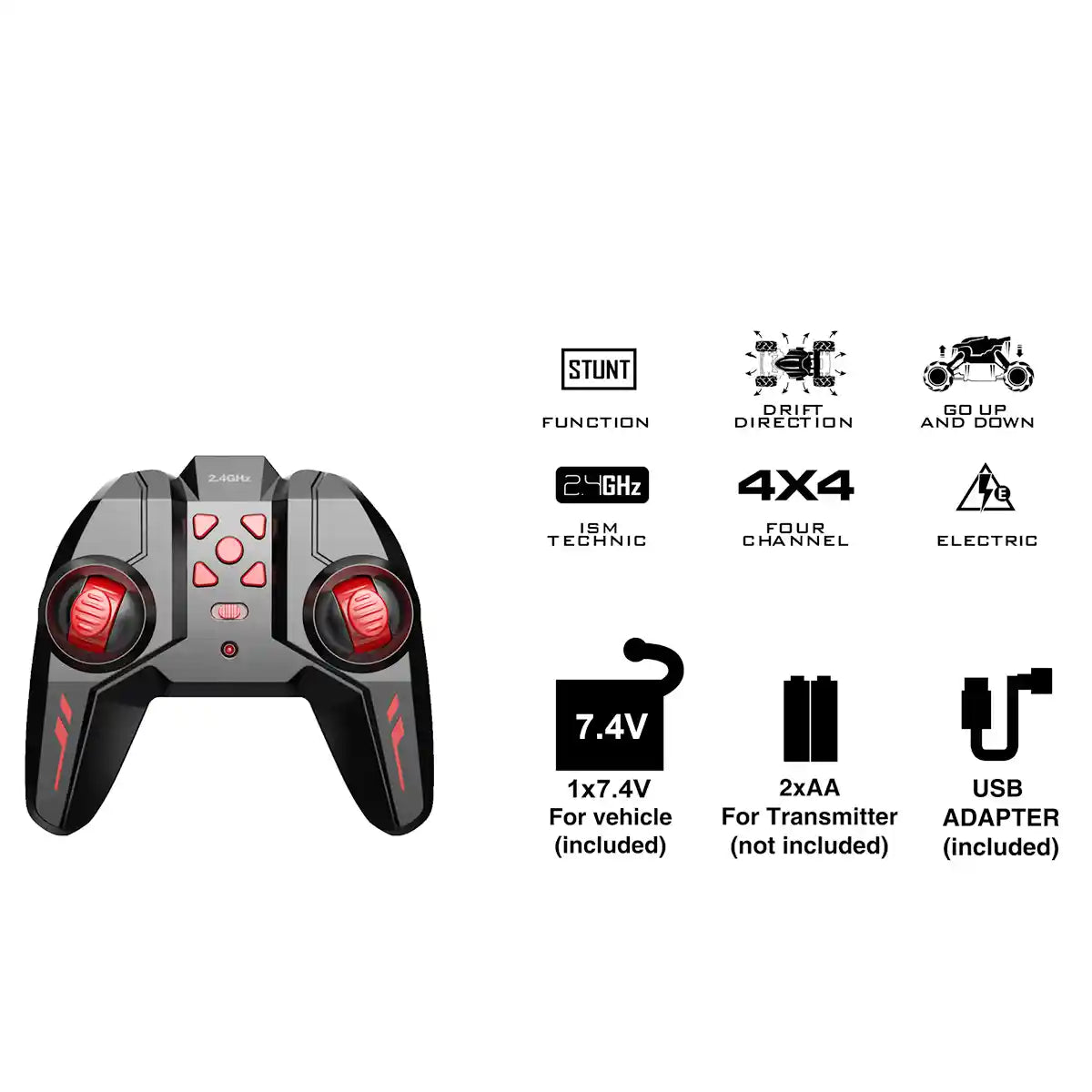 CRAZON Speed Drift 1:14 R/C Stunt Car – 2.4G Remote Control, 360° Rotation, Drift & Stunt Vehicle with Rechargeable Battery, Ages 3+