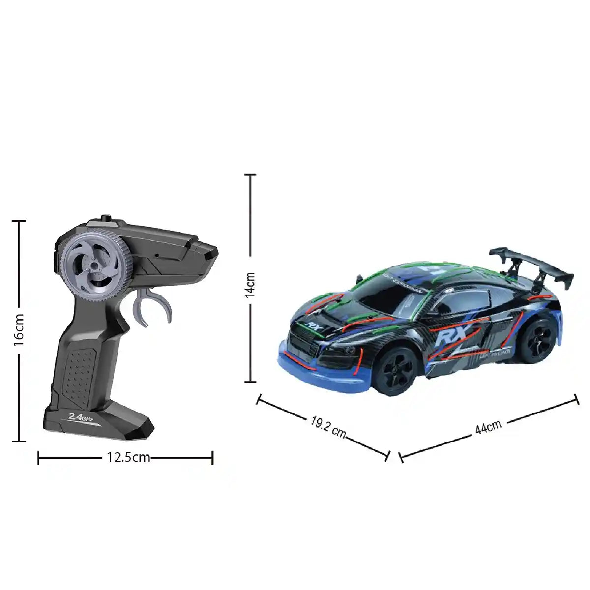 CRAZON 1:10 Racing Car with GL Wire Cool Lights – 2.4G Remote Control, 15km/h Speed, 25m Range, Ages 3+