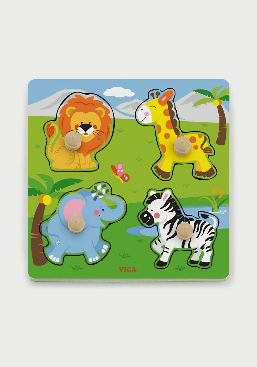 Viga Wild Animals, 4 Piece Knob Puzzle, Montessori Wooden Toy, Develops Sensory, Cognitive & Fine Motor Skills, Non-Toxic & Eco-friendly Kids Educational Toy, Suitable for Boys and Girls Aged 12m+