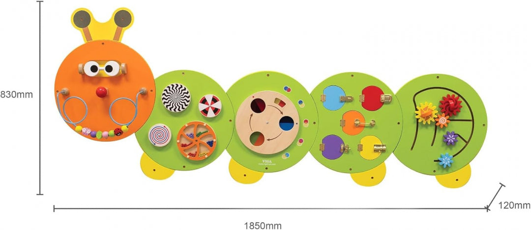 Viga Caterpillar Wall Toy, Multi-Functional Montessori Activity Panel, Wooden Sensory Educational Toy, Develops Motor Skills & Cognition, Eco-Friendly & Safe, for Boys & Girls 18M+