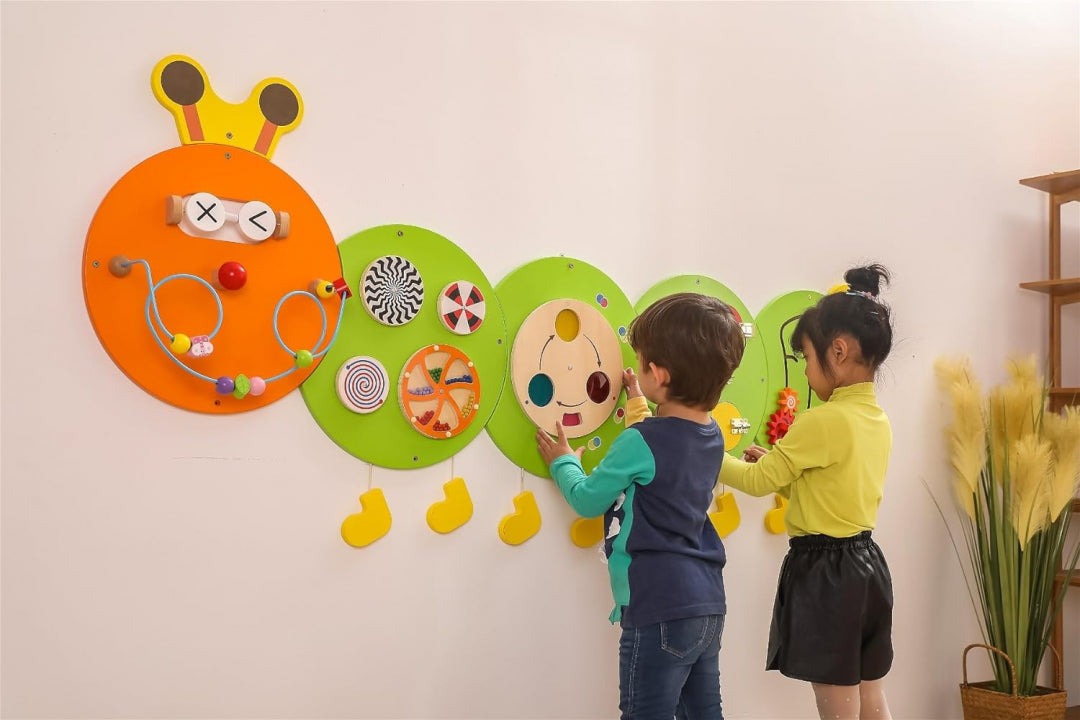 Viga Caterpillar Wall Toy, Multi-Functional Montessori Activity Panel, Wooden Sensory Educational Toy, Develops Motor Skills & Cognition, Eco-Friendly & Safe, for Boys & Girls 18M+