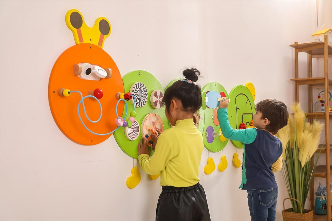 Viga Caterpillar Wall Toy, Multi-Functional Montessori Activity Panel, Wooden Sensory Educational Toy, Develops Motor Skills & Cognition, Eco-Friendly & Safe, for Boys & Girls 18M+