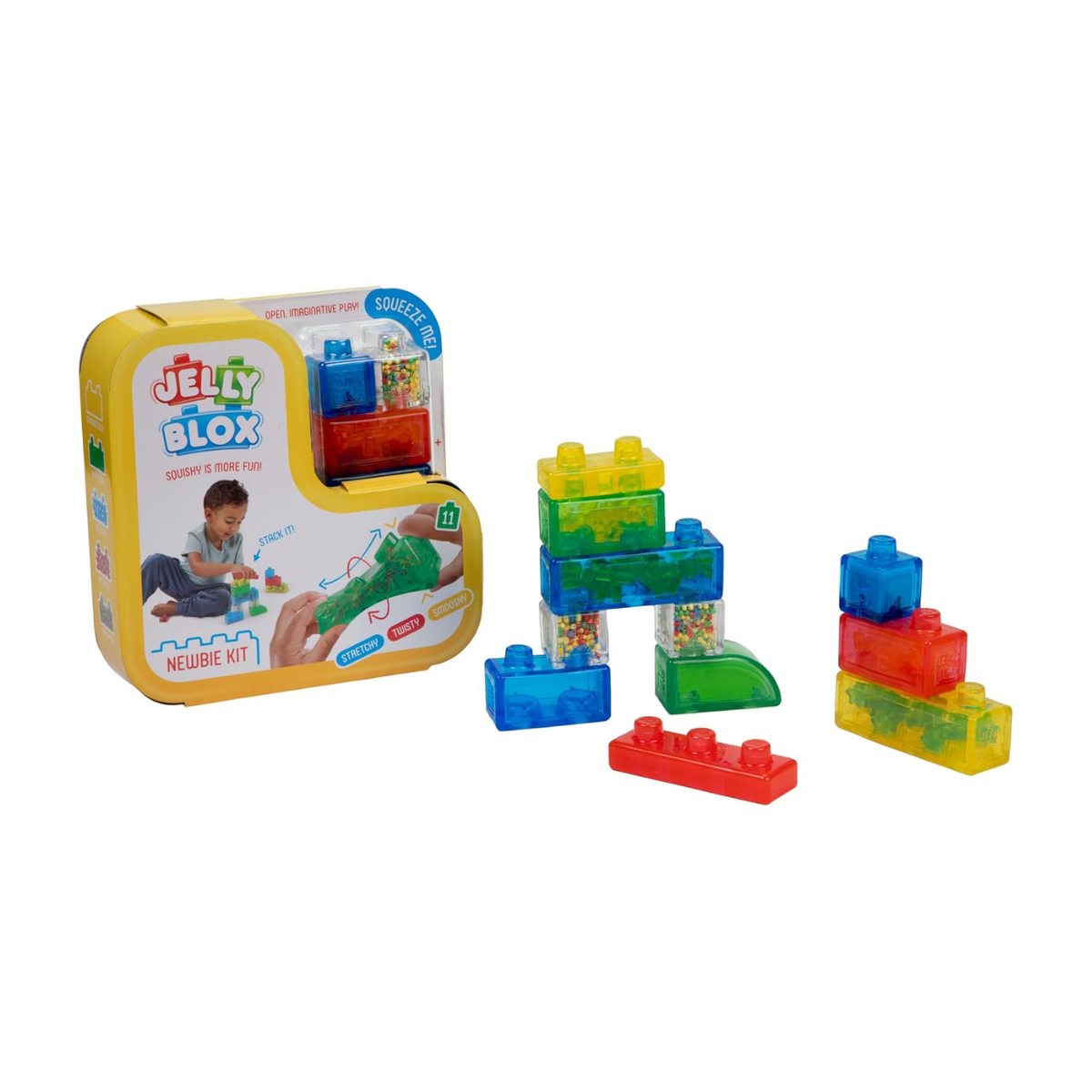 Goliath Jelly Blox Newbie Kit 12 Pieces, Soft Sensory Building Blocks for Toddlers, Squishy Stretchable Educational Toys, Mixed Colors, Developmental Fine Motor Playset, Ages 2+