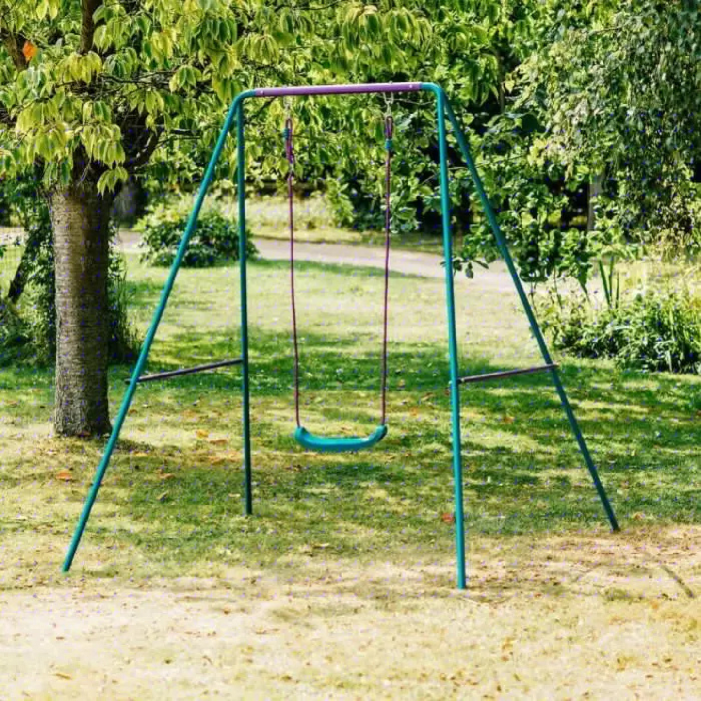 Plum 2 in 1 Metal Swing Set, Outdoor Swing with Height Adjustability and Interchangeable Seats, 50kg Weight Capacity, Suitable for Children both Boys and Girls Aged 12 Months and Above, Blue