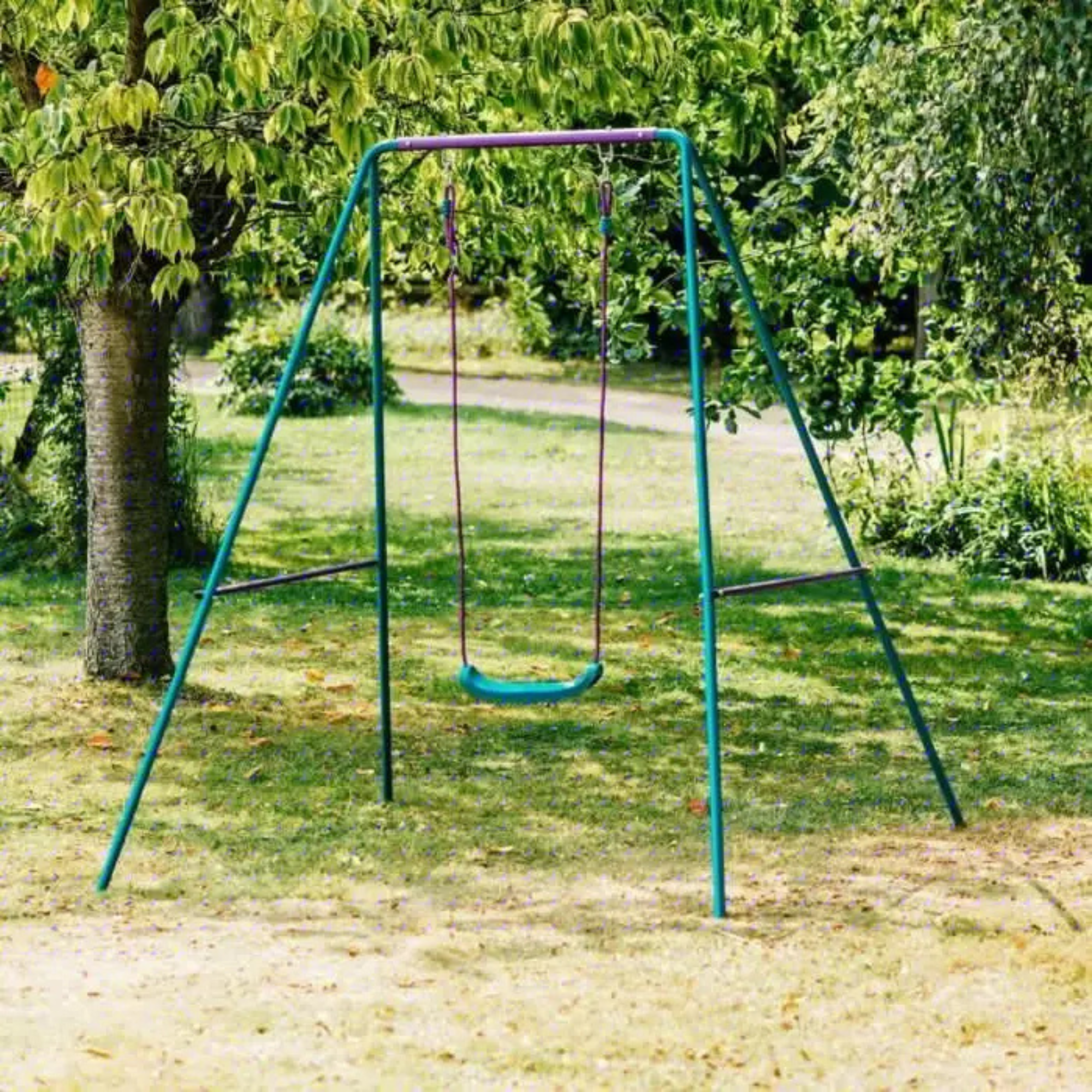 Plum 2 in 1 Metal Swing Set, Outdoor Swing with Height Adjustability and Interchangeable Seats, 50kg Weight Capacity, Suitable for Children both Boys and Girls Aged 12 Months and Above, Blue