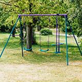 Plum Jupiter Double Swing with Glider Set, Easy to Assemble Sturdy Metal Frame with 50kg Maximum Weight Capacity Per Swing, Outdoor Toy Suitable for Children Aged 3 years and Above