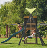 Plum® Siamang Wooden Playcentre, Swing and Slide Set, FSC® Certified Climbing Frame with Sandpit & Sunshade, Outdoor Play Set, Ages 3+