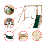Plum Tamarin Wooden Climbing Frame with Swing and 6ft Slide, Outdoor Playground Backyward Toy with 50kg Weight Capacity per Seat, Suitable for Children both Boys and Girls Aged 3 years and Above