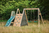 Plum Climbing Pyramid Wooden Playcentre, Slide and Double Swings, FSC® Timber Outdoor Climbing Frame, Backyard Adventure Play Set, Ages 3+