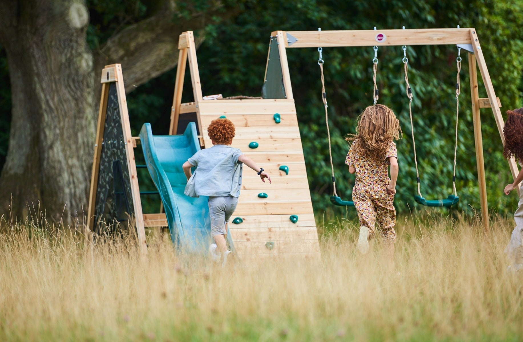 Plum Climbing Pyramid Wooden Playcentre, Slide and Double Swings, FSC® Timber Outdoor Climbing Frame, Backyard Adventure Play Set, Ages 3+