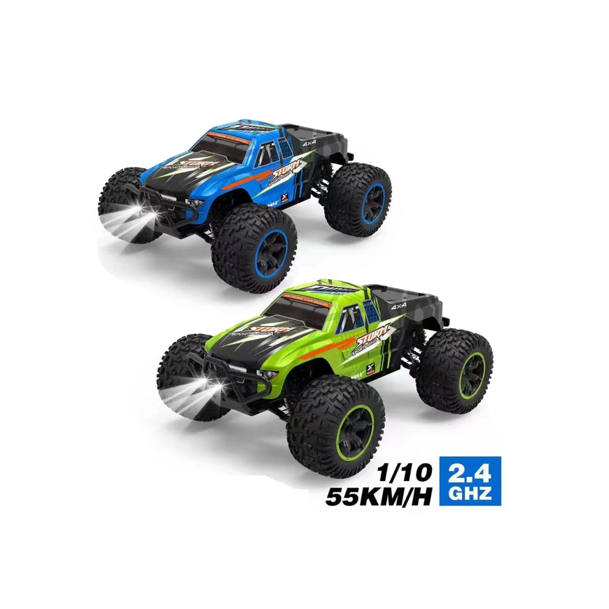 Crazon 2.4GHz RC High Speed Off Road Truck 1:10 Scale 4WD Remote Control Car RTR, 55kmh Fast Racing Monster Truck with LED Lights, Assorted Color, Ages 14+
