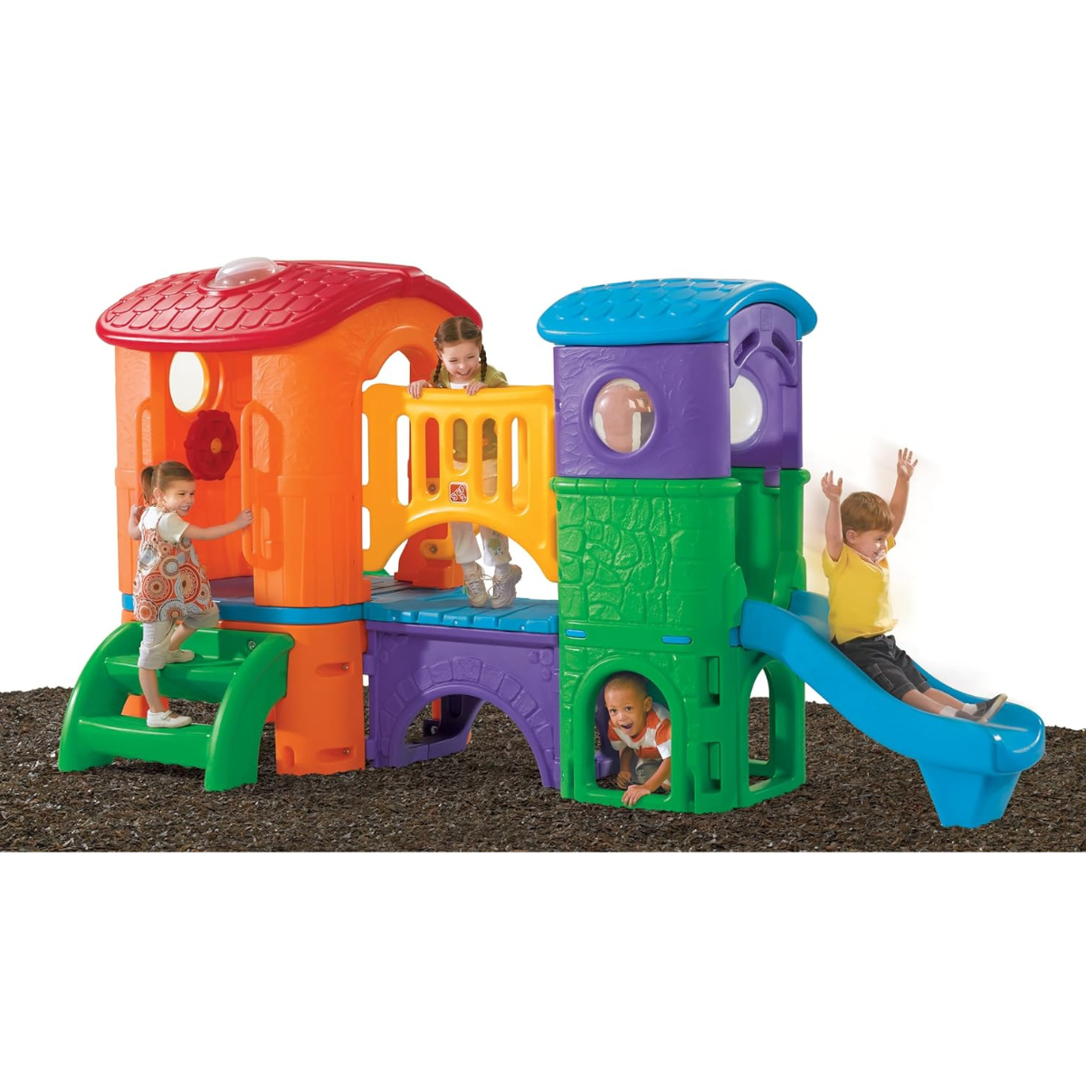 Step2 Clubhouse Climber (Brights) Outdoor Playset for Kids 2–6, Dual Slides, Climbing Ladder, Crawl Tunnel & Look-Out Tower, Play Sets & Playground Equipment