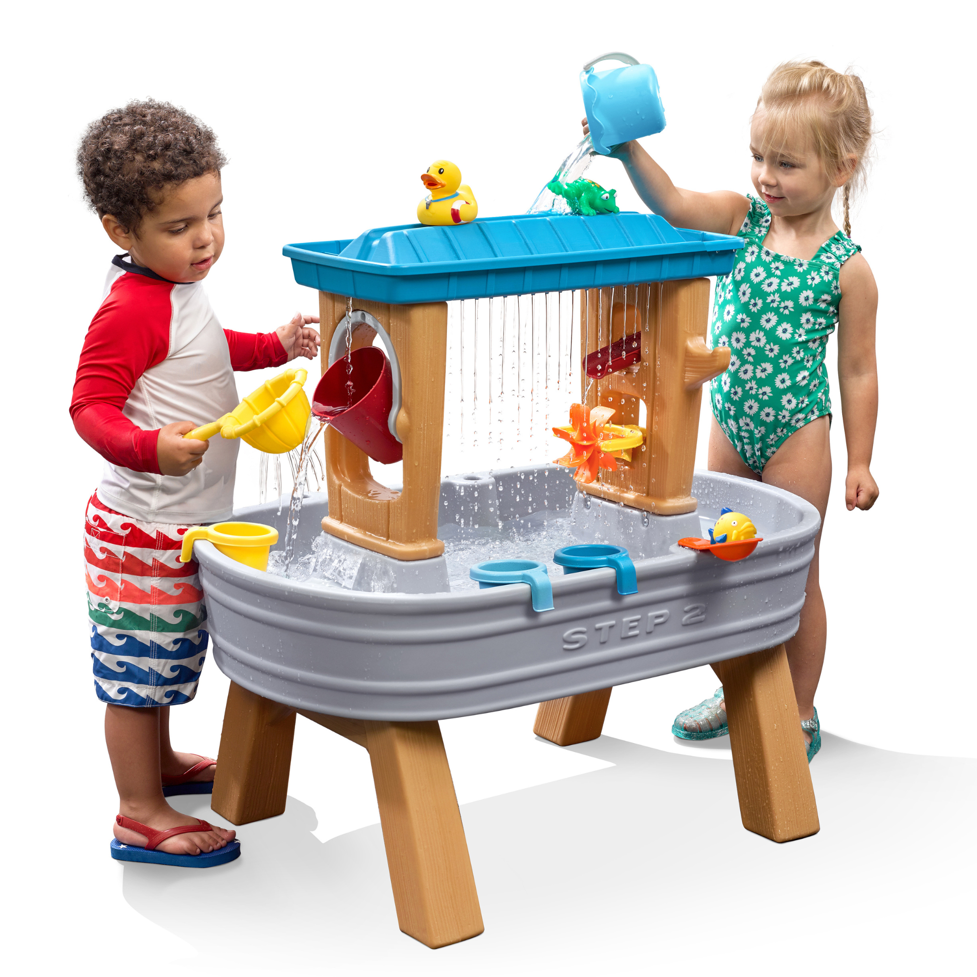 Step2 Rain Showers Splash Tub, Outdoor Water Table, Activity Toy with Double Sided Rain Shower Wall, 10 Piece Accessories Set, Backyard Activity Centre,  Suitable for Boys and Girls Aged 18m+