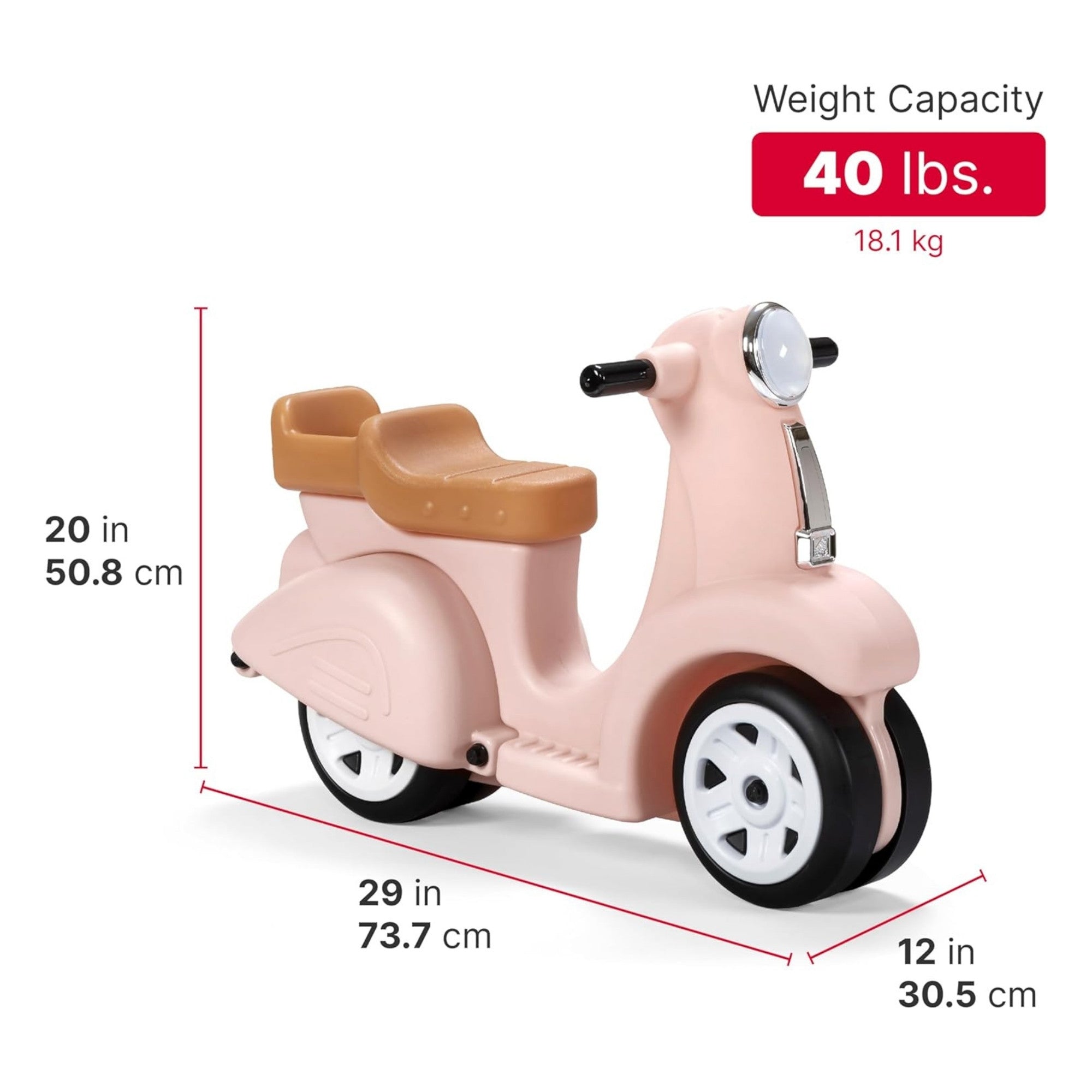 Step2 Kids Ride Along Scooter, Single Seater Easy to Store Ride On Toy with Rear Storage Slot, Suitable for Children both Boys and Girls Aged 18m and Above, Pink