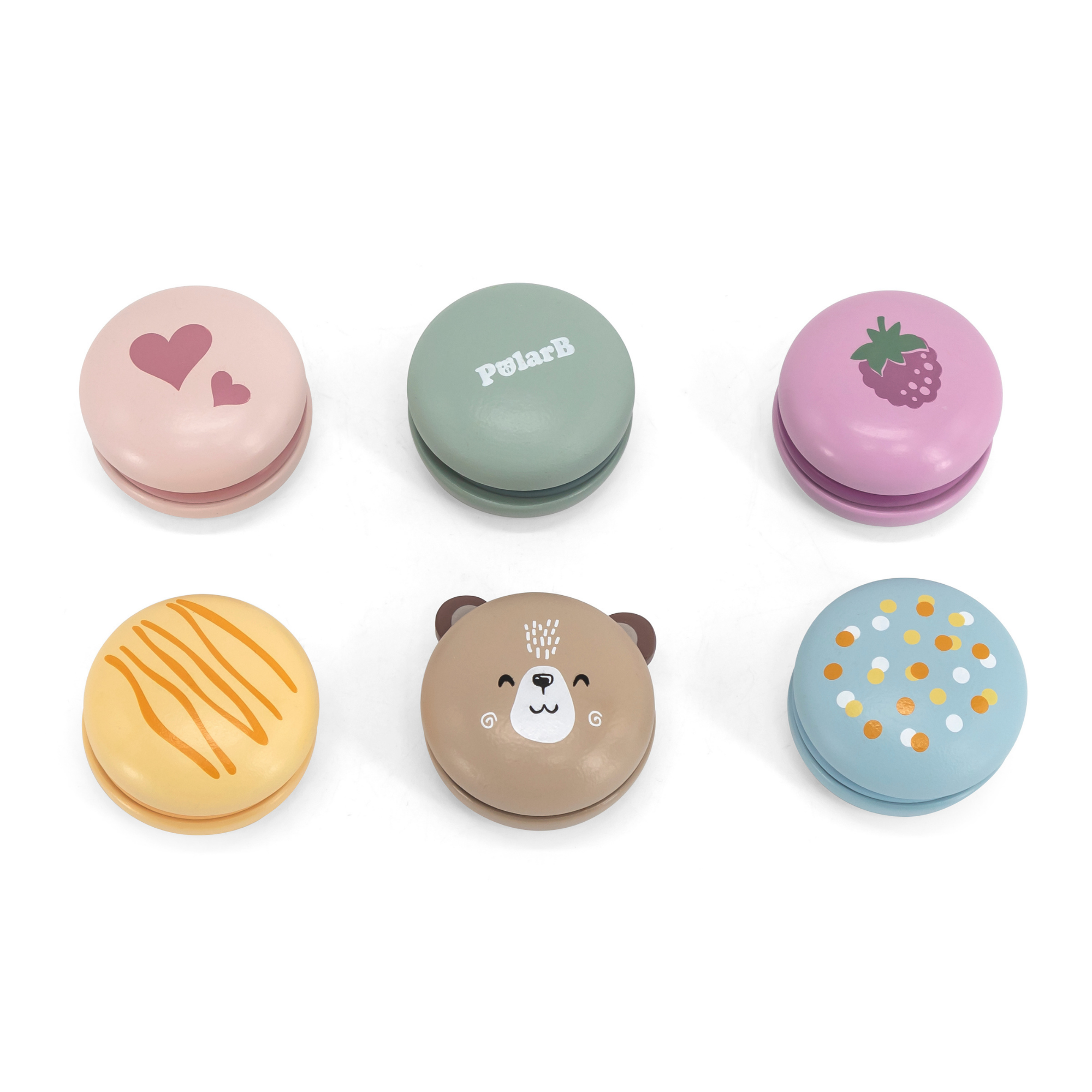 PolarB Wooden Macarons Play Set, 6-Piece Pretend Food Toy for Kids, Safe, Colorful and Imaginative Role Play for Toddlers and Preschoolers Ages 2 and Up