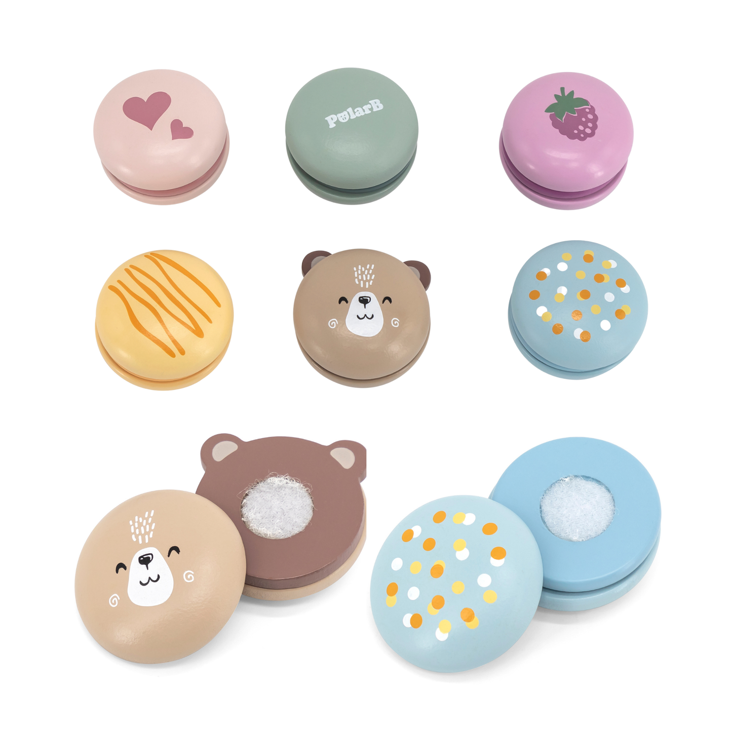 PolarB Wooden Macarons Play Set, 6-Piece Pretend Food Toy for Kids, Safe, Colorful and Imaginative Role Play for Toddlers and Preschoolers Ages 2 and Up