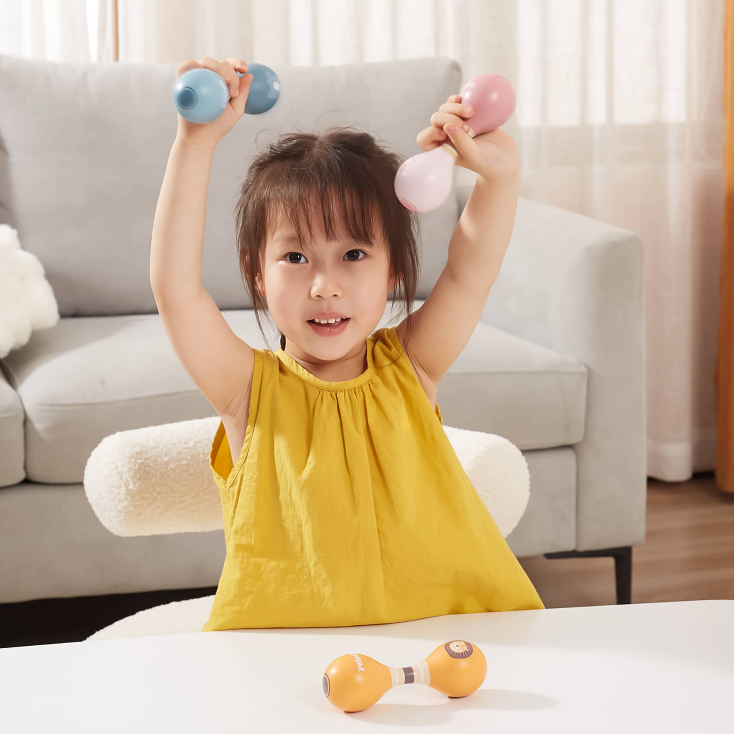 PolarB Wooden Double Maracas for Babies and Toddlers, Easy Grip Elephant Design, Early Musical Instrument, Safe and Non-Toxic, Suitable from 0m+