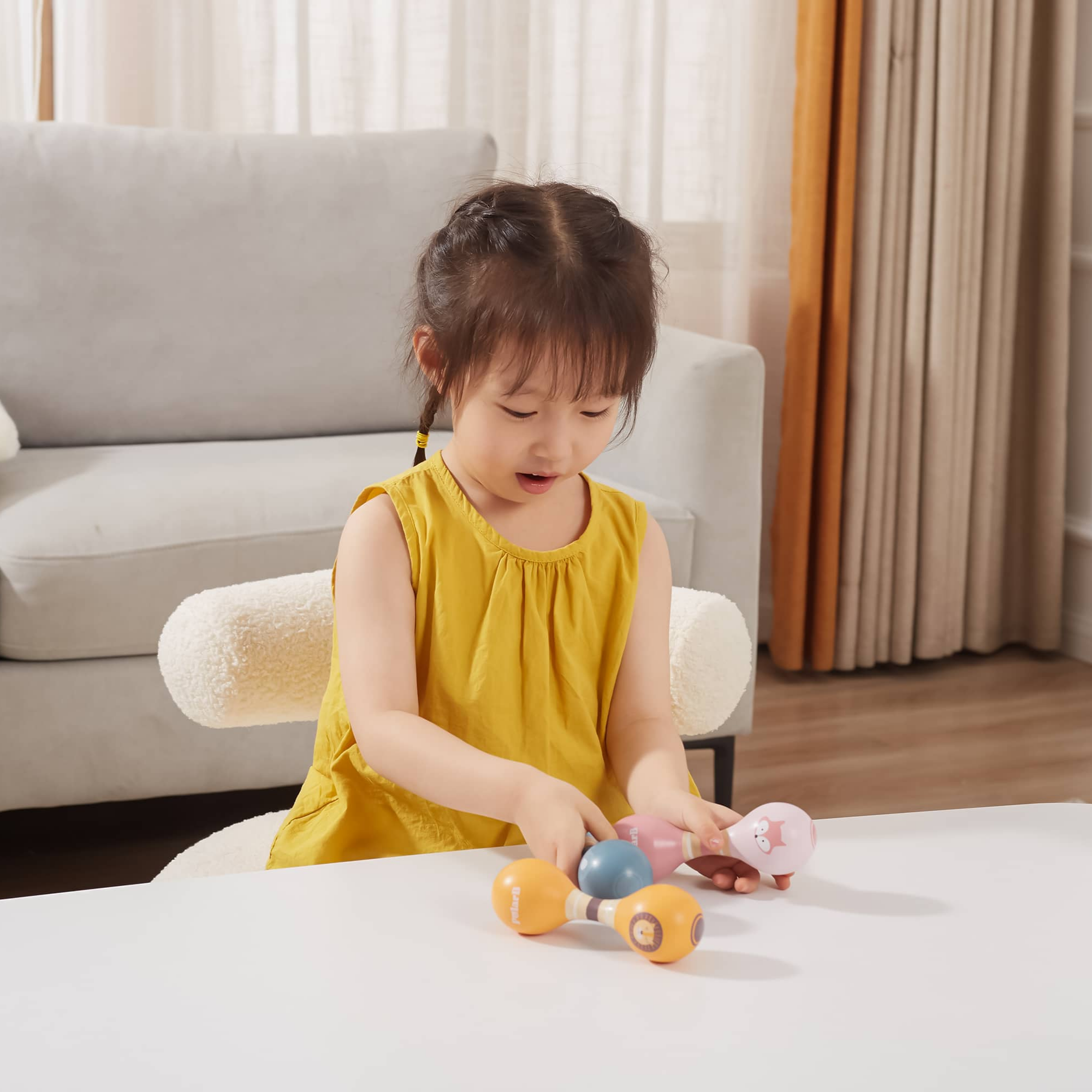 PolarB Wooden Double Maracas for Babies and Toddlers, Easy Grip Fox Design, Early Musical Instrument, Safe and Non-Toxic, Suitable from 0m+