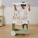PolarB Wooden Ice Cream Cart, Large Pretend Play Trolley with Magnetic Scoop, Cones, Popsicles and Blackboard, Role Play Toy for Kids Ages 3+