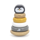 PolarB Penguin Stacker Wooden Sorting and Stacking Toy with Rocking Base and 4 Rings for Toddlers, Age 12 Months and Up