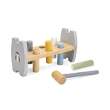 PolarB Penguin Stacker and Pounding Bench, 2-in-1 Wooden Baby Toy with Wobble Stacker and Hammer Bench, Develops Fine Motor Skills and Hand-Eye Coordination, For Ages 12 Months and Up
