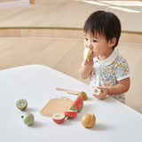 PolarB Wooden Cutting Fruits Play Set for Toddlers, Includes Knife, Cutting Board and 6 Colorful Fruits, Pretend Play Kitchen Toy for Motor Skill Development, Ages 18 Months and Up