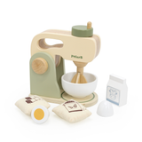 PolarB Wooden Kitchen Mixer Set for Kids, Pretend Play Baking Toy with Bowl, Egg, Milk, Flour and Sugar, Role Play Kitchen Appliance for Children Ages 3 and Up