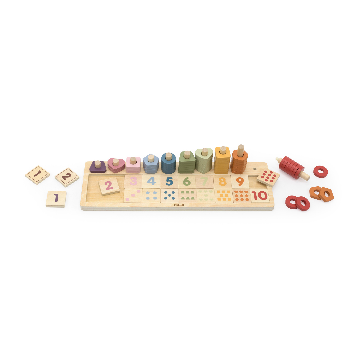 PolarB Count and Match Wooden Educational Toy, 86-Piece Montessori Math Set with 55 Colorful Rings & 20 Number Blocks, Early Learning for Toddlers & Preschoolers Ages 3+