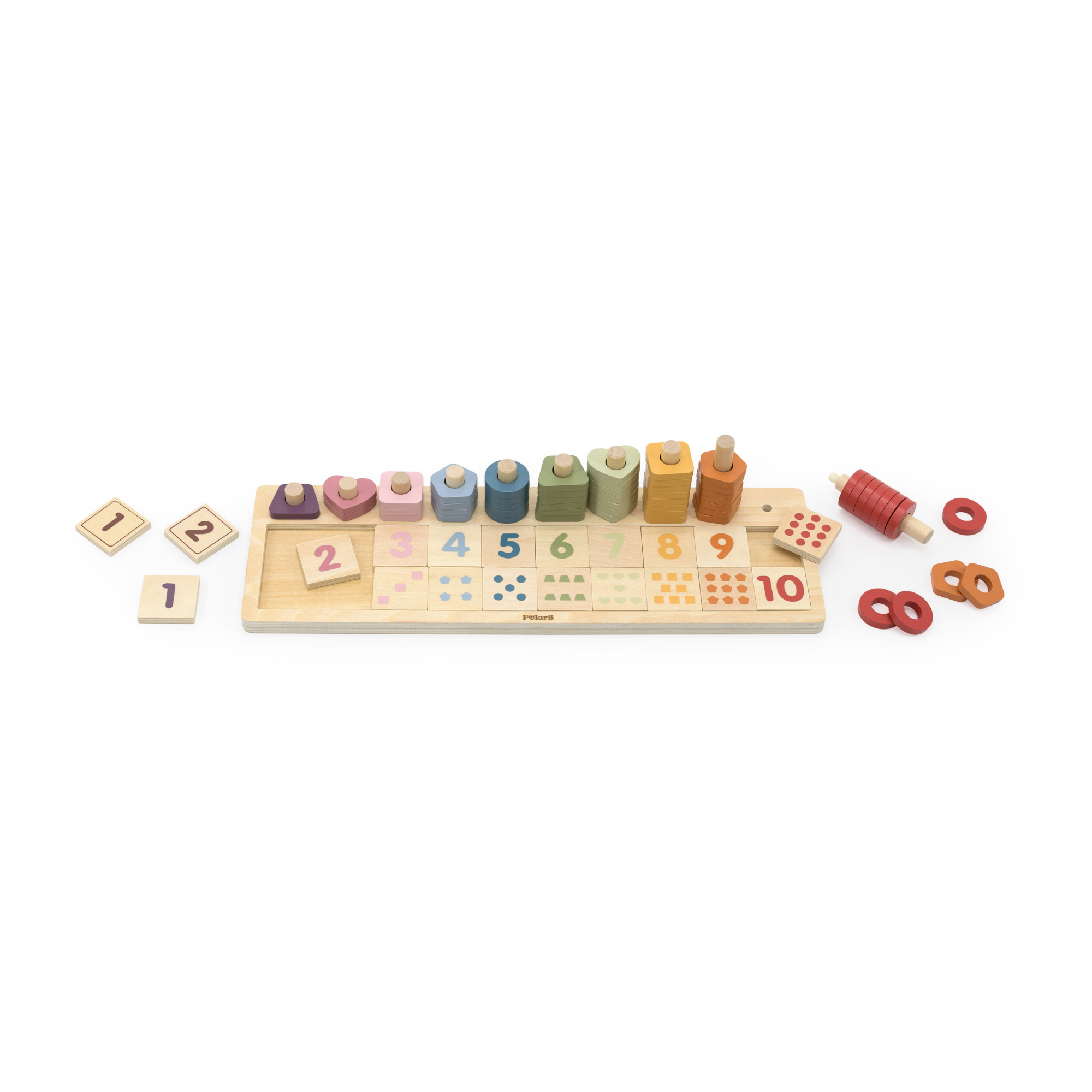 PolarB Count and Match Wooden Educational Toy, 86-Piece Montessori Math Set with 55 Colorful Rings & 20 Number Blocks, Early Learning for Toddlers & Preschoolers Ages 3+