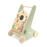 PolarB Wooden Baby Walker for Toddlers with Educational Activities and Toy Storage, Includes Shape Sorter, Mirror, Beads, Gears and More, For Ages 18 Months and Up