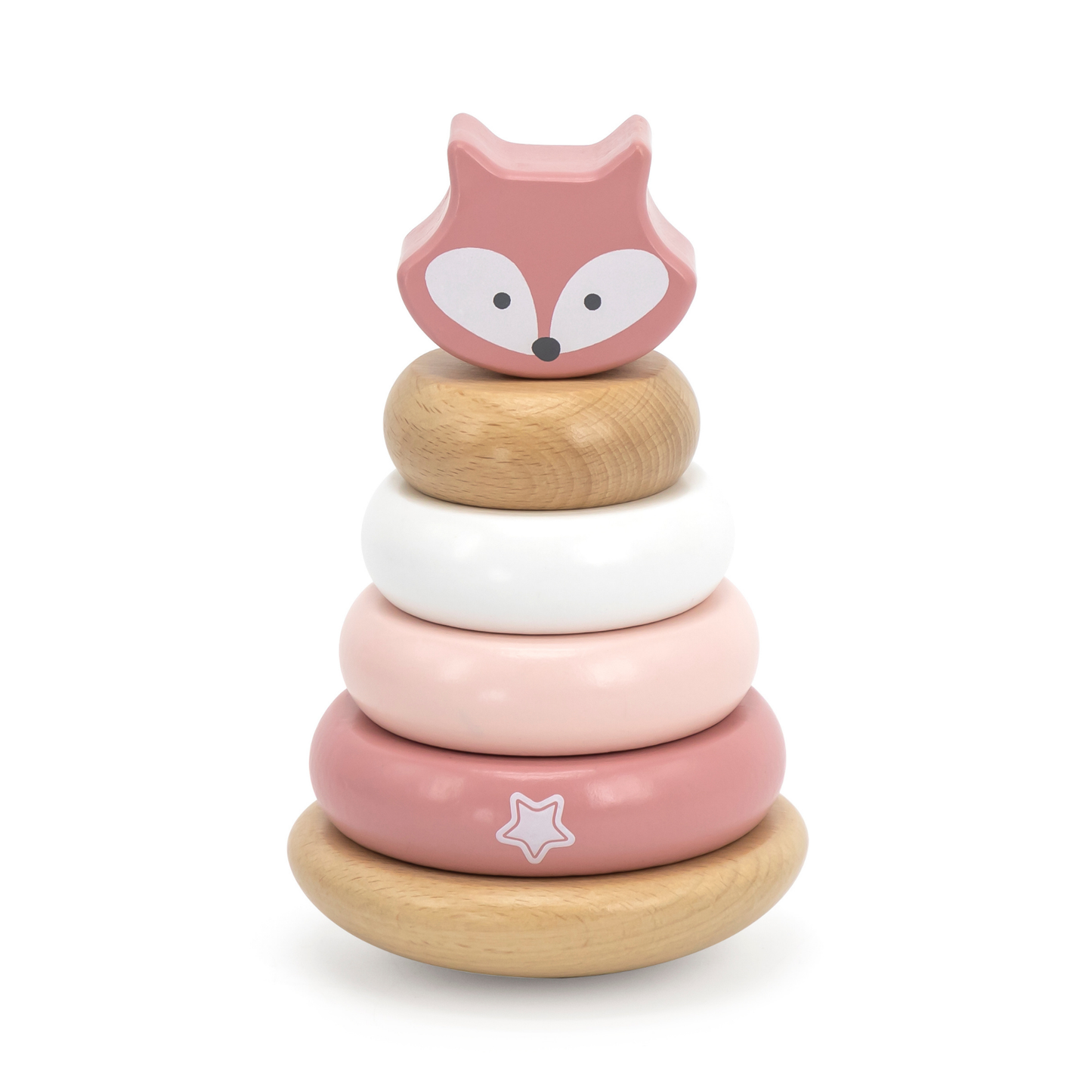 PolarB Wooden Fox Pull-Along and Stacker Toy Set, Educational Toddler Toys for Walking, Fine Motor Skills, and Color Recognition, Ages 18 Months+