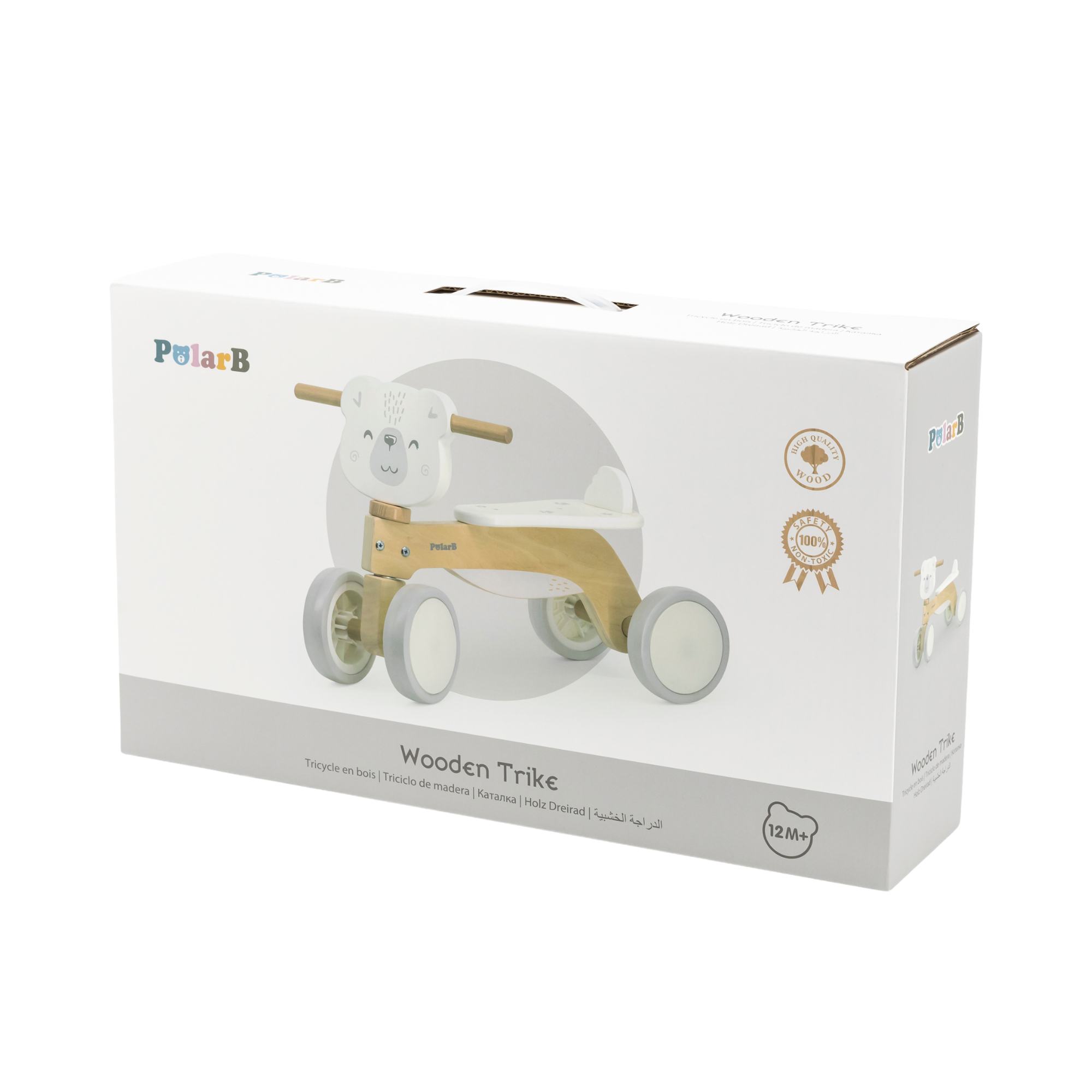 PolarB Wooden Ride-On Trike for Toddlers, Eco-Friendly Wooden Bear Trike with Steering Lock and EVA Wheels, Motor Skill Development Ride-On Toy for Ages 12 Months and Up