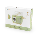 PolarB Wooden Play Kitchen Set for Kids, Pretend Cooking Toy with Stove, Sink, Oven, Utensils, Pots, and Foldable Side Table, Encourages Creative and Imaginative Play for Toddlers