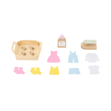 PolarB Wooden Washing Machine Play Set for Kids, Pretend Laundry Toy with Iron, Detergent, Basket, Clothes and Clips, Realistic Role Play for Toddlers and Children
