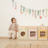 PolarB Wooden Kitchen Set for Toddlers with Fridge, Oven, Sink, and Washing Machine, Realistic Play Kitchen for Ages 18 Months and Up, Encourages Imaginative and Social Play