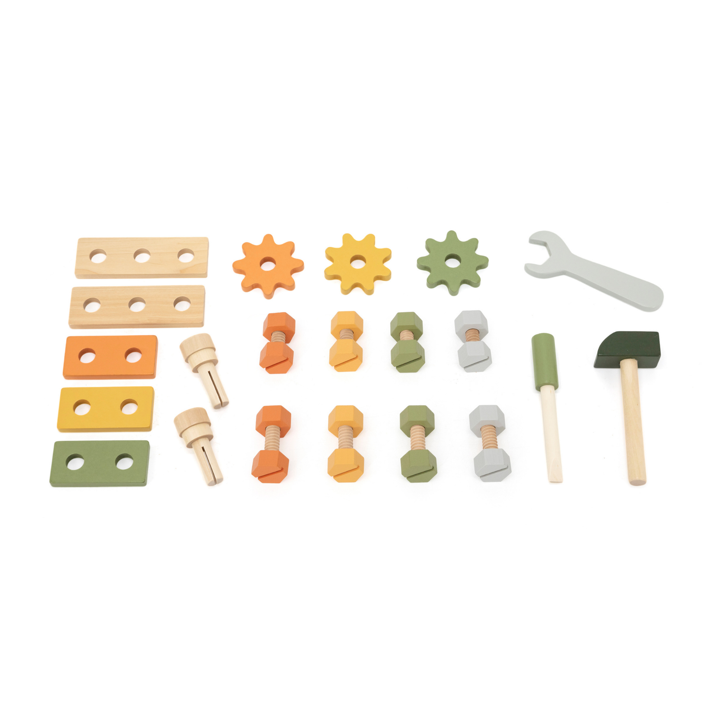 PolarB 2-in-1 Wooden Workbench and Tool Set for Kids, 30-Piece DIY Construction Play Set with Storage Basket, Promotes Imagination, Fine Motor Skills and STEM Learning, Ages 3+