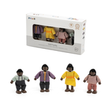 PolarB Wooden Doll Family Set 44255, 4-Piece Poseable Figures with Fabric Clothes, Ideal for Dollhouse Play and Role-Playing for Ages 3+