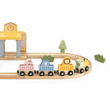 PolarB Wooden Train Set, 30 Pieces with Interactive Sound Station, Tracks, Animal Figures and Accessories, Educational Toy for Kids Ages 3 and Up