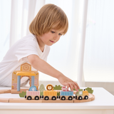 PolarB Wooden Train Set, 30 Pieces with Interactive Sound Station, Tracks, Animal Figures and Accessories, Educational Toy for Kids Ages 3 and Up