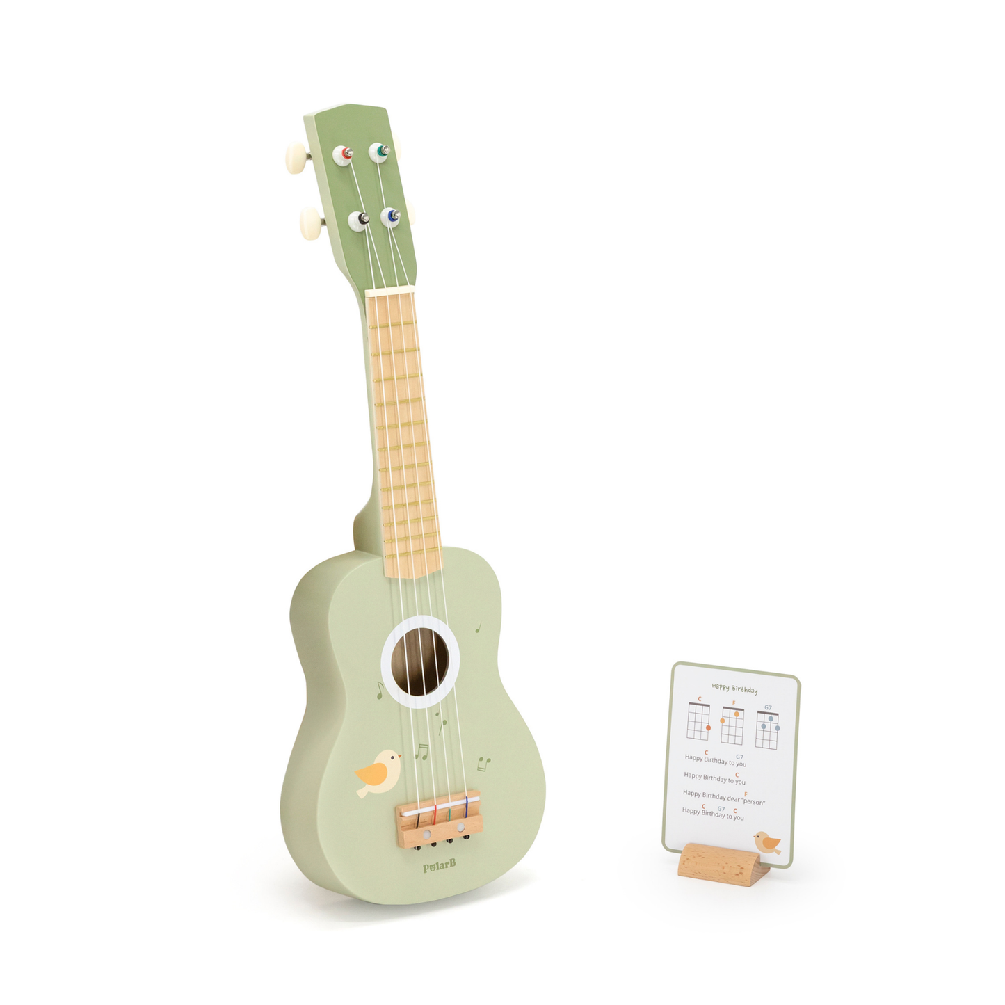 PolarB Wooden Ukulele for Kids, Green Toy Instrument with Sheet Music, Musical Learning Toy for Toddlers Ages 3 and Up