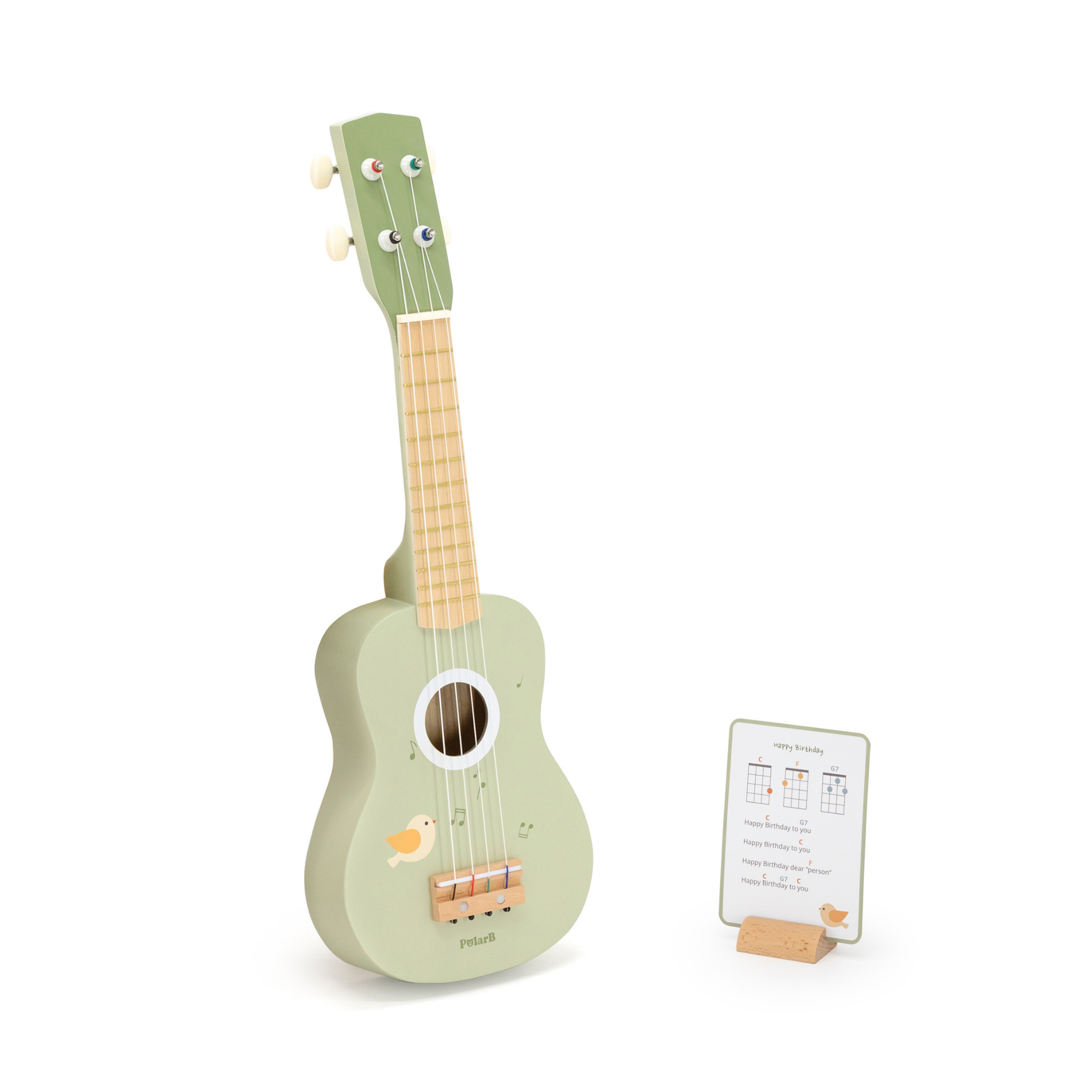 PolarB Wooden Ukulele for Kids, Green Toy Instrument with Sheet Music, Musical Learning Toy for Toddlers Ages 3 and Up