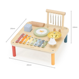 PolarB Wooden Musical Activity Table for Toddlers, Multi-Instrument Music Toy Includes Xylophone, Drum, Gong, Bell and More, for Ages 18 Months and Up